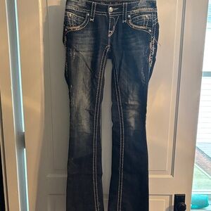 Rock Revival Dark Blue Jeans with bling and tan Stitching